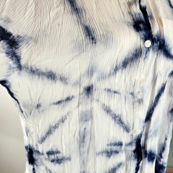 Green Dragon Women's Blue and White Tie Dye Longsleeve Button Up Top Size Large - Picture 5 of 9
